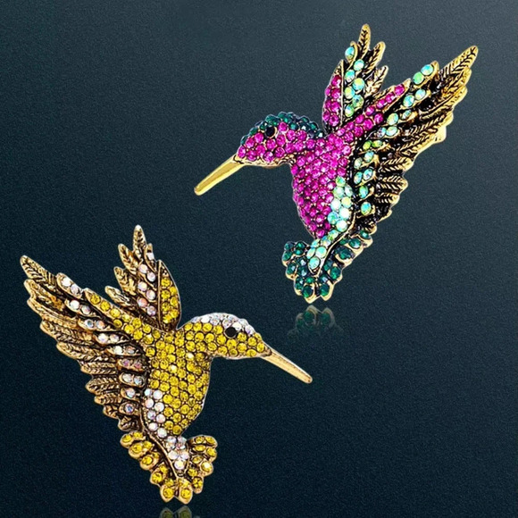 Hummingbird Pink Crystal Pin Brooch - Picture 6 of 7